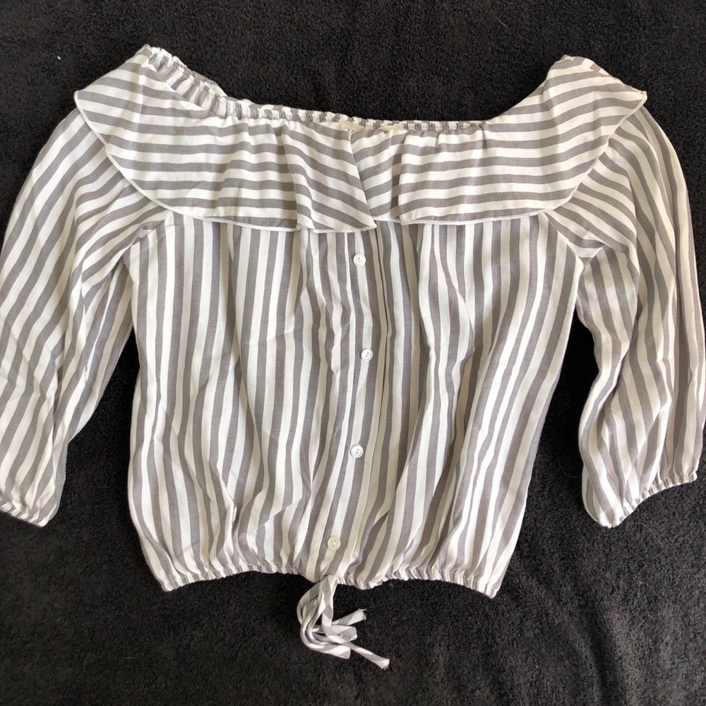 Gray and White Striped Top